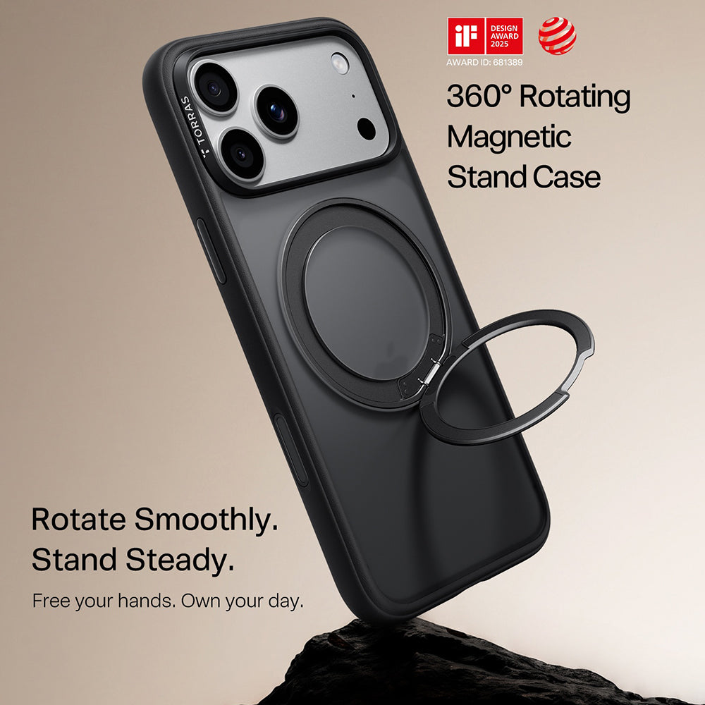 Husa de protectie Torras Ostand O1 Guardian compatibil cu iPhone 17 Pro / iPhone 18 Pro, Negru
