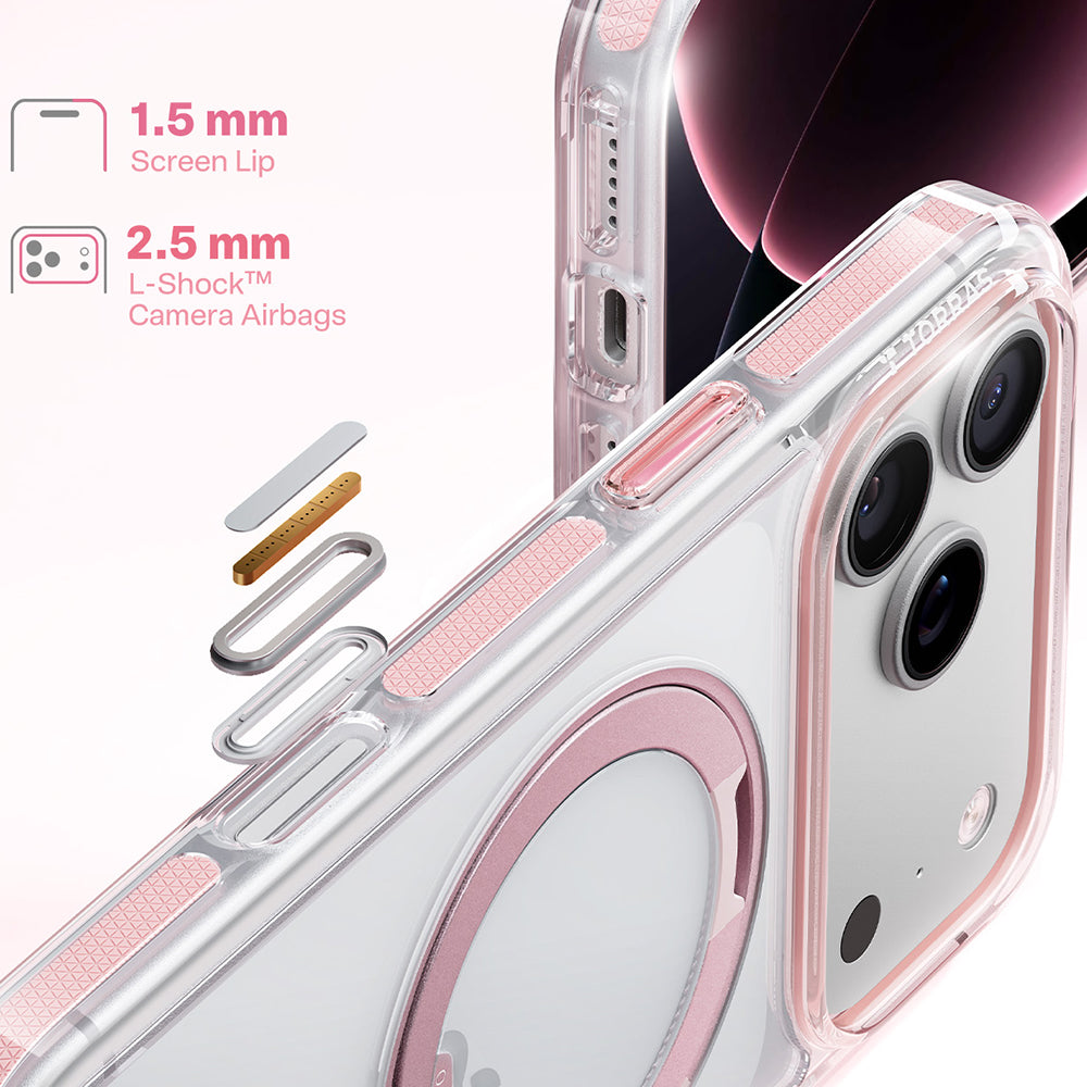 Husa de protectie Torras Ostand O3 Light compatibil cu iPhone 17 Pro / iPhone 18 Pro, Roz