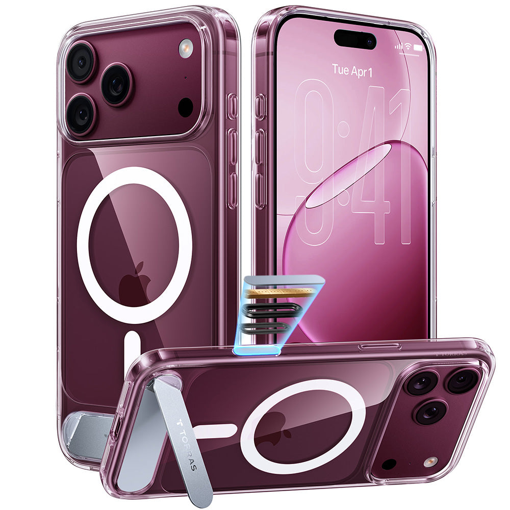 Husa de protectie Torras Ostand L1 Guardian compatibil cu iPhone 17 Pro / iPhone 18 Pro, Transparent