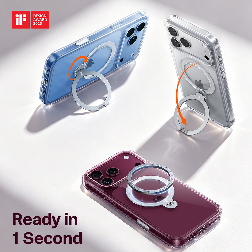 Husa de protectie Torras Ostand Spin Series compatibil cu iPhone 17 Pro / iPhone 18 Pro, Transparent