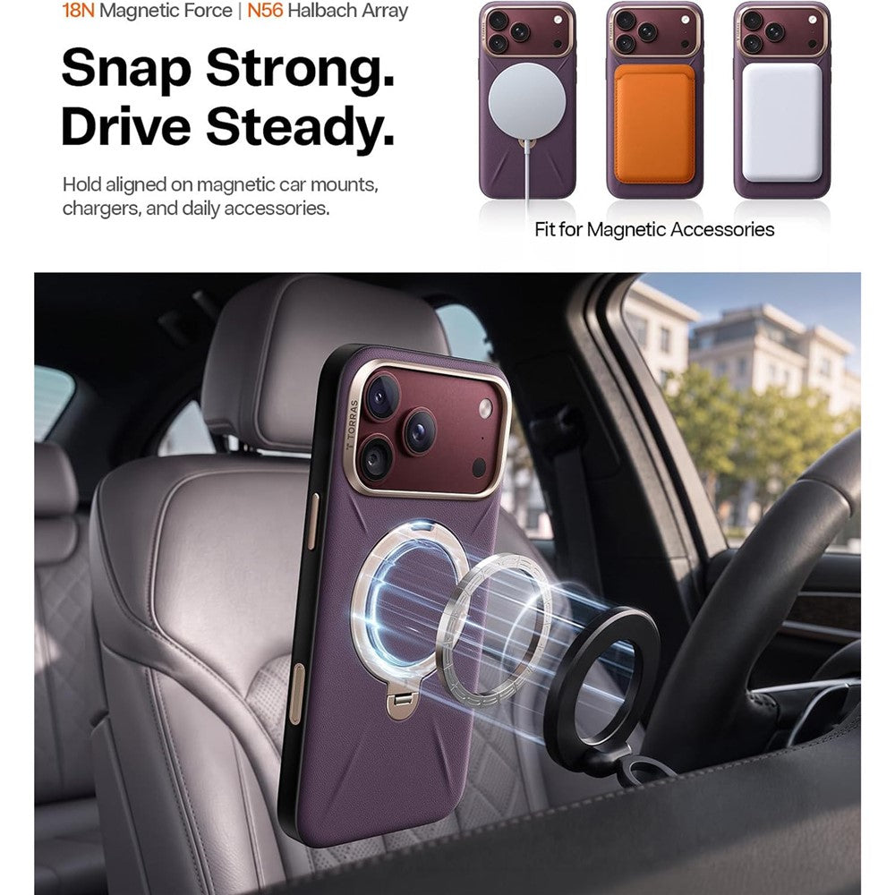 Husa de protectie Torras QPRO Leather Series compatibil cu iPhone 17 Pro / iPhone 18 Pro, Mov