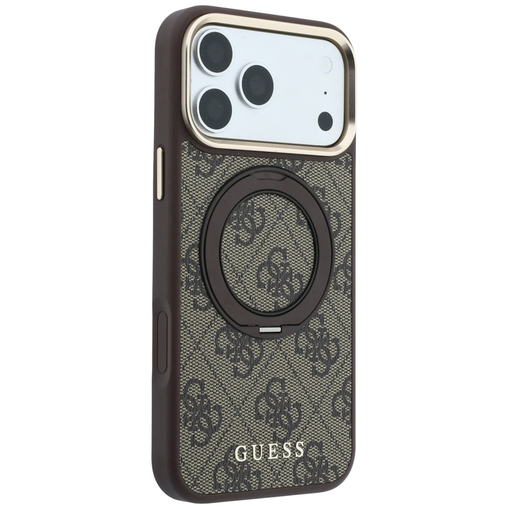 Husa de protectie Guess Ring Stand 360 compatibil cu iPhone 18 Pro / iPhone 17 Pro, Maro