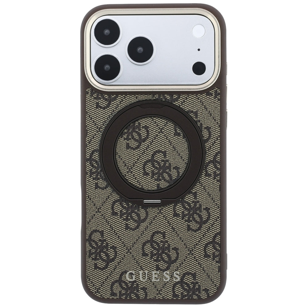 Husa de protectie Guess Ring Stand 360 compatibil cu iPhone 18 Pro / iPhone 17 Pro, Maro