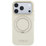 Husa de protectie Guess Grained Ring MagSafe compatibil cu iPhone 17 Pro Max / iPhone 18 Pro Max, Bej
