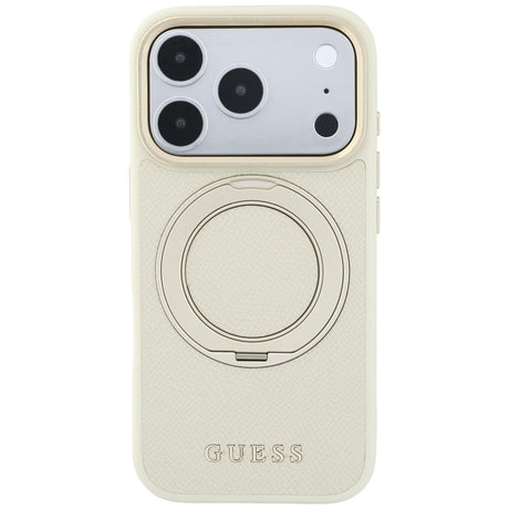 Husa de protectie Guess Grained Ring MagSafe compatibil cu iPhone 17 Pro Max / iPhone 18 Pro Max, Bej
