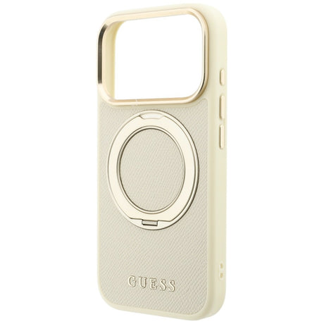 Husa de protectie Guess Grained Ring MagSafe compatibil cu iPhone 17 Pro Max / iPhone 18 Pro Max, Bej