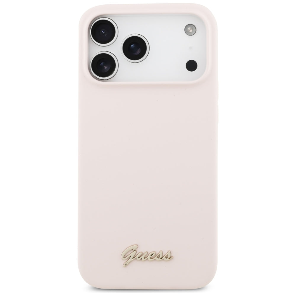 Husa de protectie Guess Silicone Script Metal Logo MagSafe compatibil cu iPhone 18 Pro Max / iPhone 17 Pro Max, Roz