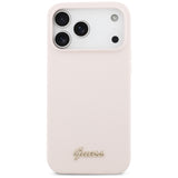Husa de protectie Guess Silicone Script Metal Logo MagSafe compatibil cu iPhone 18 Pro Max / iPhone 17 Pro Max, Roz