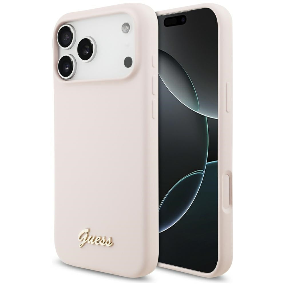 Husa de protectie Guess Silicone Script Metal Logo MagSafe compatibil cu iPhone 18 Pro Max / iPhone 17 Pro Max, Roz