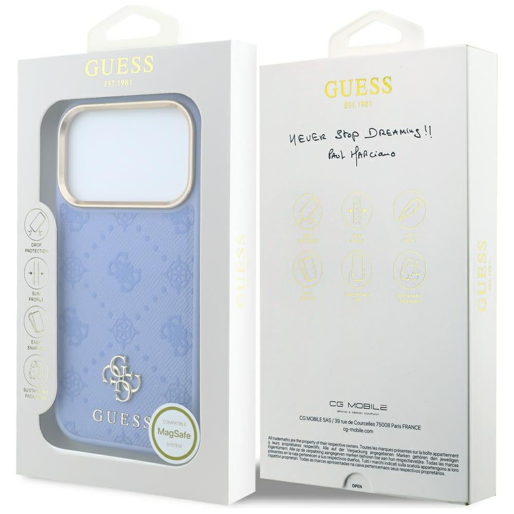 Husa de protectie Guess Peony 4G compatibil cu iPhone 18 Pro / iPhone 17 Pro, Albastru