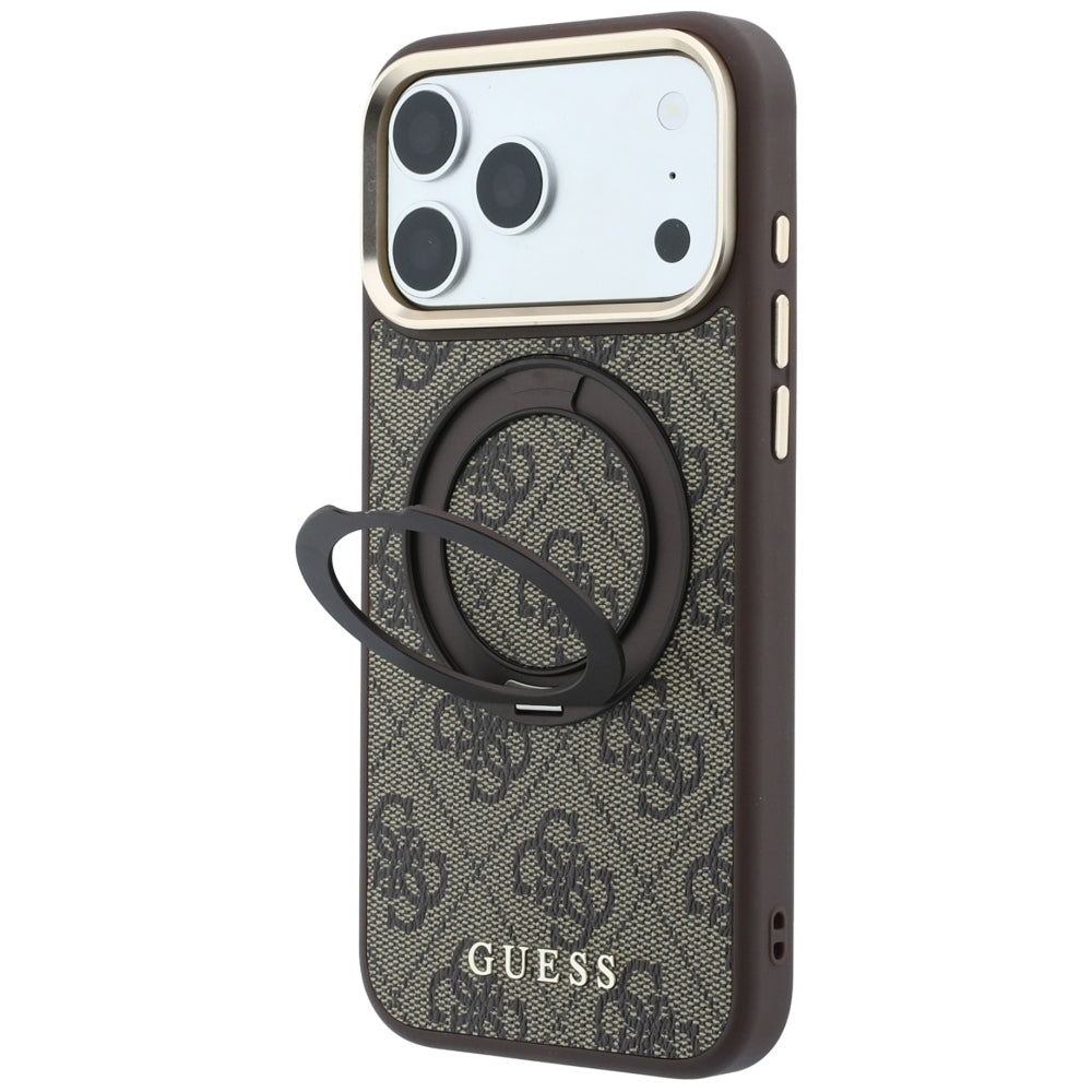 Husa de protectie Guess Ring Stand 360 compatibil cu iPhone 18 Pro Max / iPhone 17 Pro Max, Maro