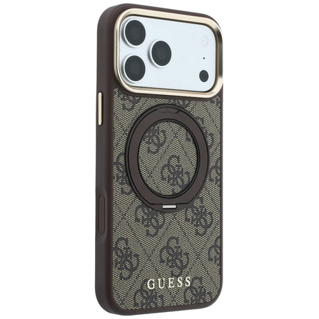 Husa de protectie Guess Ring Stand 360 compatibil cu iPhone 18 Pro Max / iPhone 17 Pro Max, Maro