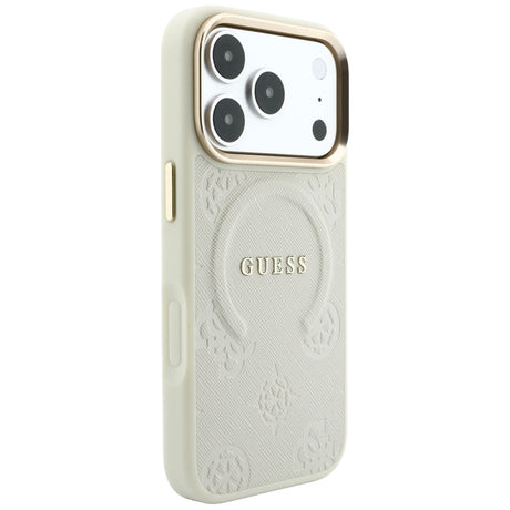 Husa de protectie Guess Peony Hot Stamp compatibil cu iPhone 18 Pro Max / iPhone 17 Pro Max, Bej