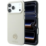 Husa de protectie Guess Grained Leather Round Strass Logo MagSafe compatibil cu iPhone 18 Pro Max / iPhone 17 Pro Max, Bej