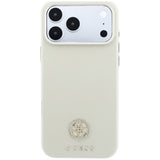 Husa de protectie Guess Grained Leather Round Strass Logo MagSafe compatibil cu iPhone 18 Pro Max / iPhone 17 Pro Max, Bej