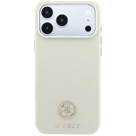 Husa de protectie Guess Grained Leather Round Strass Logo MagSafe compatibil cu iPhone 18 Pro Max / iPhone 17 Pro Max, Bej