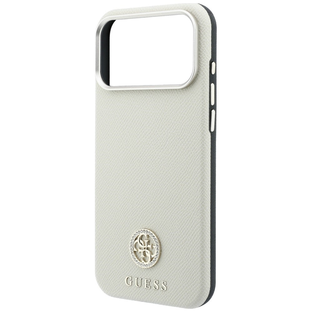 Husa de protectie Guess Grained Leather Round Strass Logo MagSafe compatibil cu iPhone 18 Pro Max / iPhone 17 Pro Max, Bej