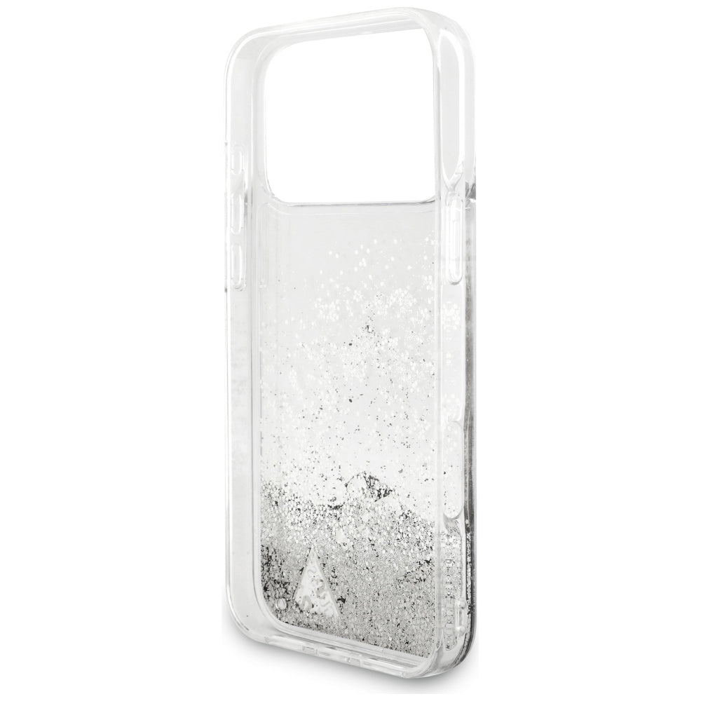 Husa de protectie Guess Liquid Glitter Charms compatibil cu iPhone 18 Pro / iPhone 17 Pro, Argintiu