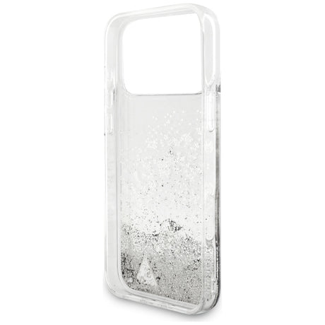 Guess Liquid Glitter Charms védőtok, iPhone 18 Pro / iPhone 17 Pro készülékekhez, ezüst színben