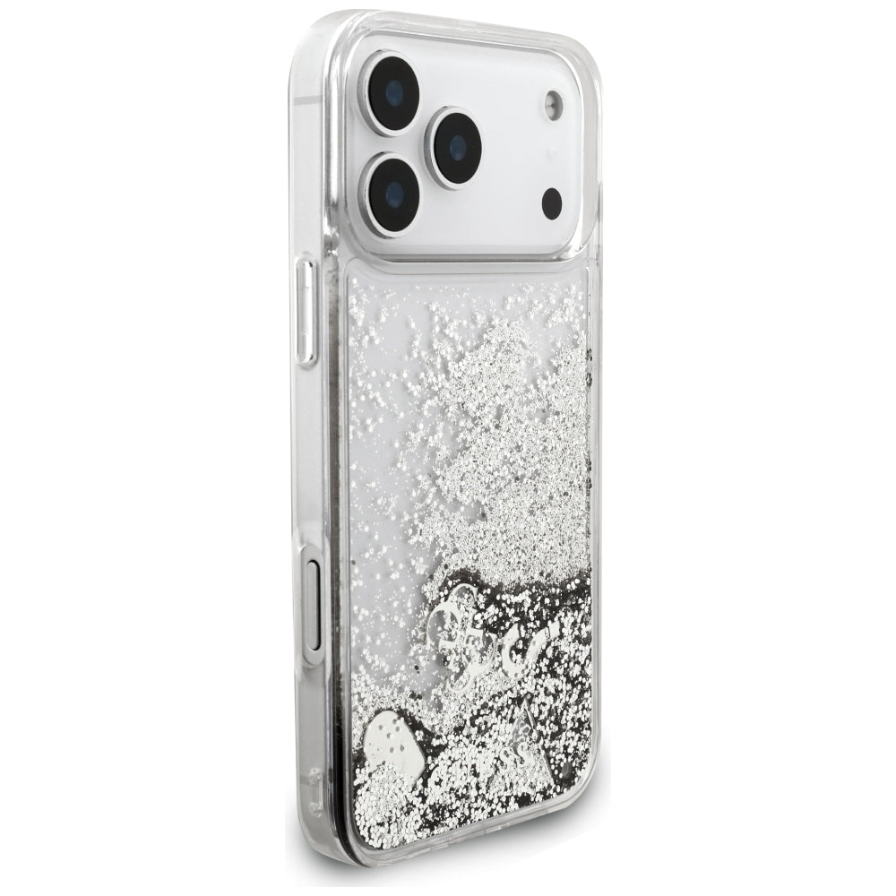 Husa de protectie Guess Liquid Glitter Charms compatibil cu iPhone 18 Pro / iPhone 17 Pro, Argintiu