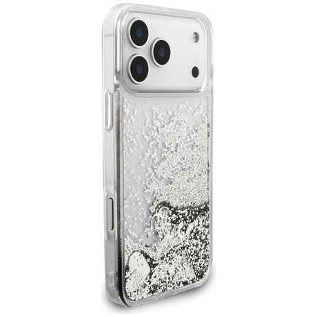 Guess Liquid Glitter Charms védőtok, iPhone 18 Pro / iPhone 17 Pro készülékekhez, ezüst színben