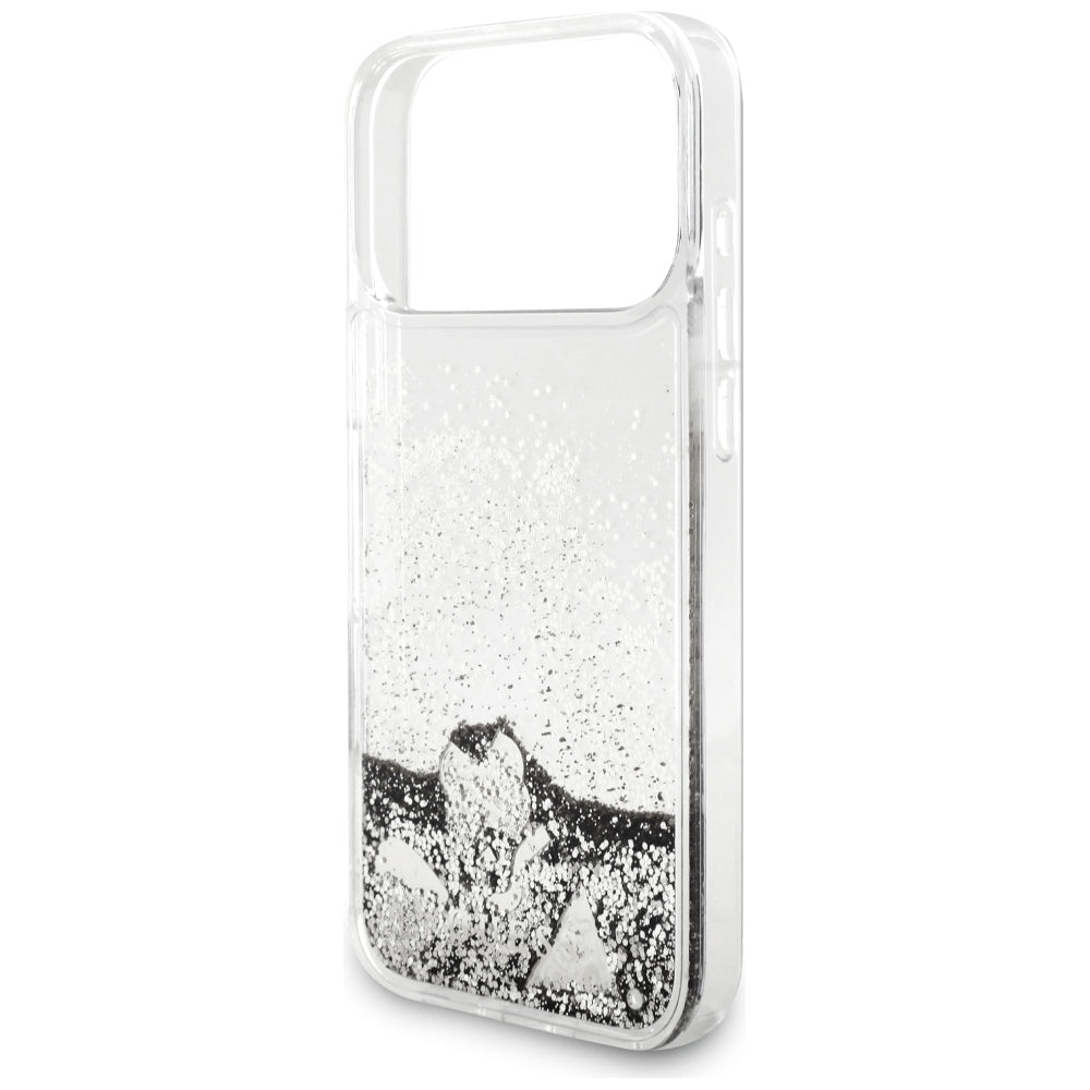 Husa de protectie Guess Liquid Glitter Charms compatibil cu iPhone 17 Pro Max / iPhone 18 Pro Max, Argintiu