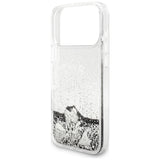 Husa de protectie Guess Liquid Glitter Charms compatibil cu iPhone 17 Pro Max / iPhone 18 Pro Max, Argintiu