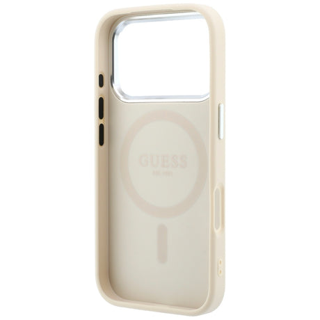 Husa de protectie Guess Grained Triangle Logo MagSafe compatibil cu iPhone 18 Pro / iPhone 17 Pro, Bej