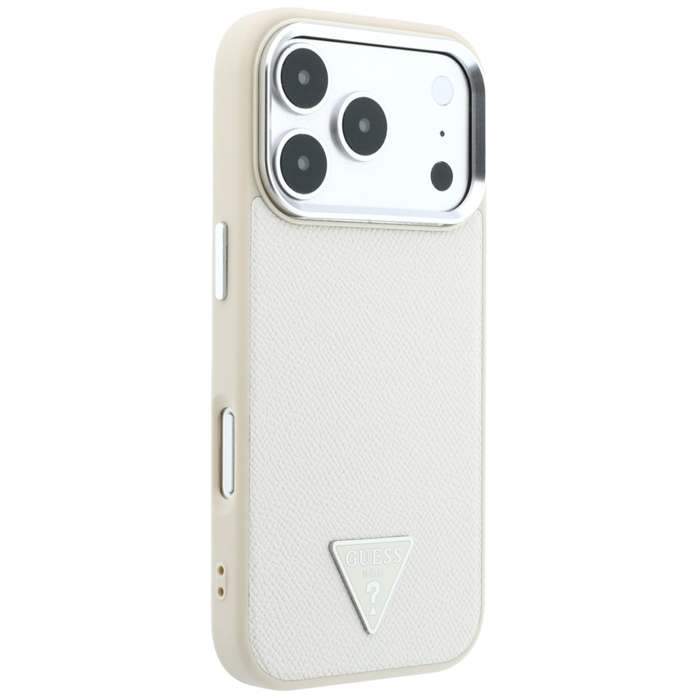Husa de protectie Guess Grained Triangle Logo MagSafe compatibil cu iPhone 18 Pro / iPhone 17 Pro, Bej