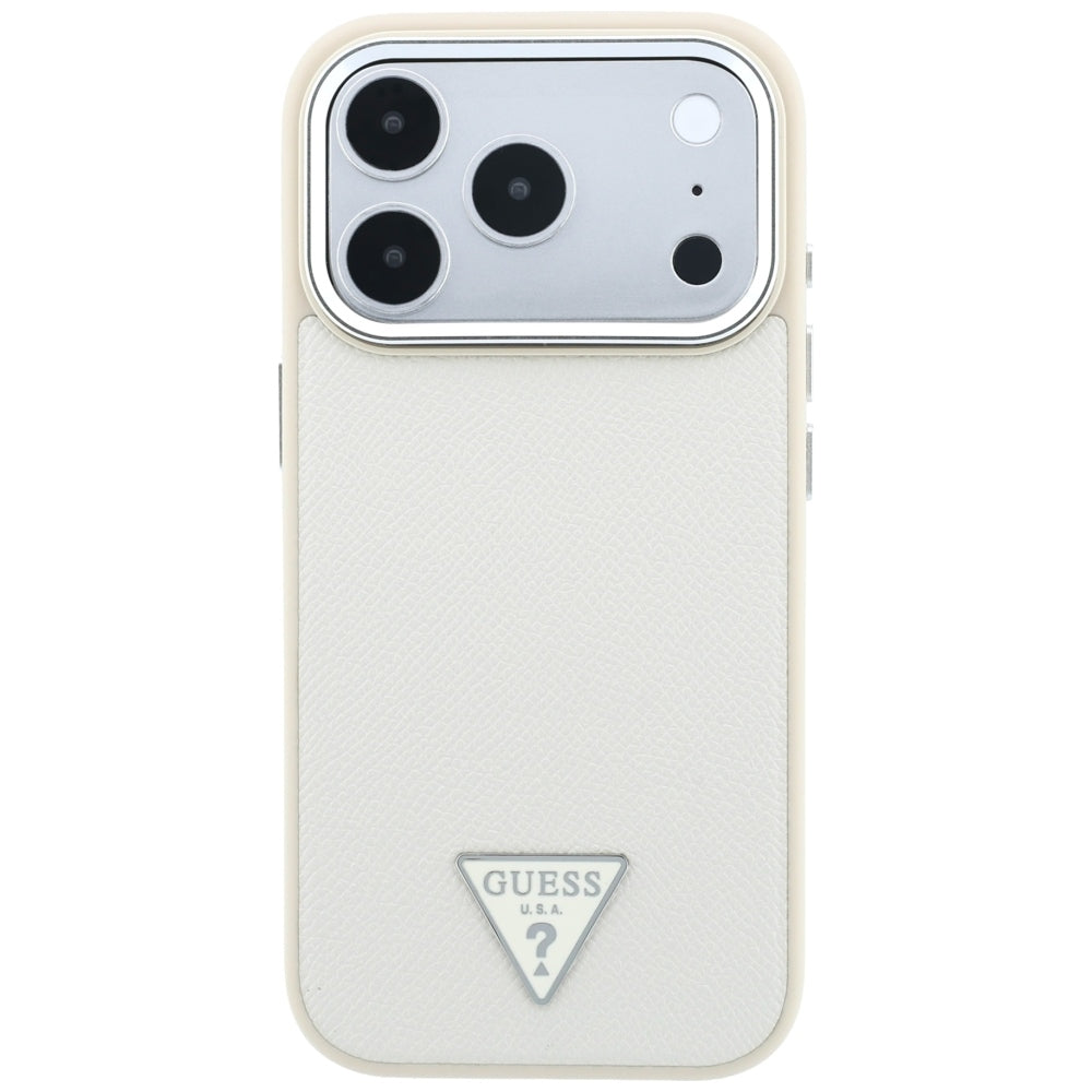 Husa de protectie Guess Grained Triangle Logo MagSafe compatibil cu iPhone 18 Pro / iPhone 17 Pro, Bej