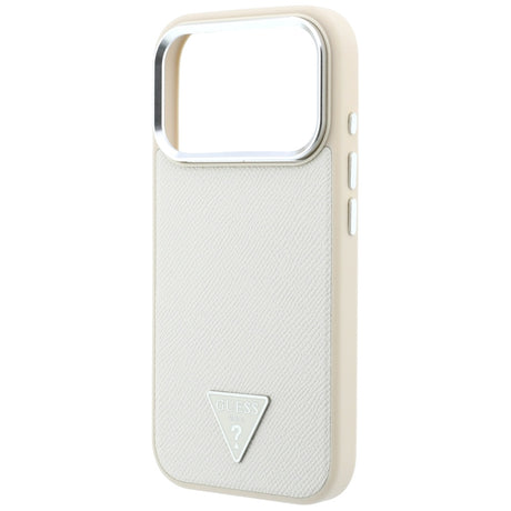 Husa de protectie Guess Grained Triangle Logo MagSafe compatibil cu iPhone 18 Pro / iPhone 17 Pro, Bej