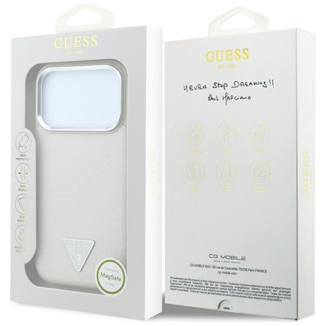 Husa de protectie Guess Grained Triangle Logo MagSafe compatibil cu iPhone 18 Pro / iPhone 17 Pro, Bej