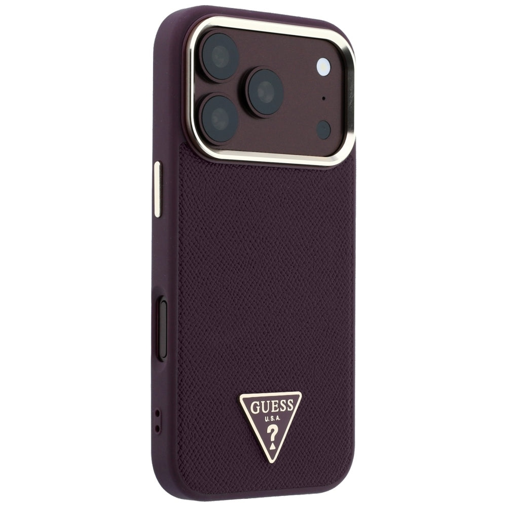 Husa de protectie Guess Grained Triangle Logo MagSafe compatibil cu iPhone 18 Pro / iPhone 17 Pro, Bordo