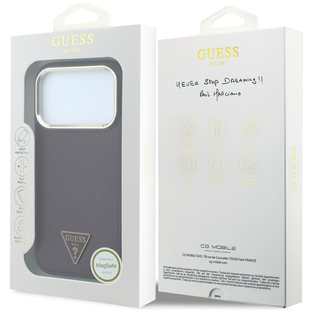 Husa de protectie Guess Grained Triangle Logo MagSafe compatibil cu iPhone 18 Pro / iPhone 17 Pro, Bordo