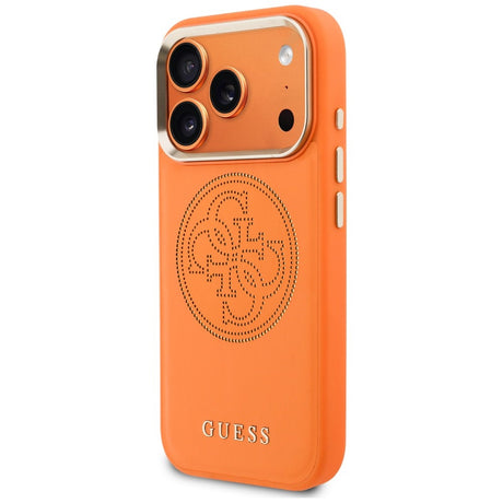 Védőtok Guess Leather Perforated 4G, MagSafe-kompatibilis, kompatibilis: iPhone 18 Pro / iPhone 17 Pro, narancssárga