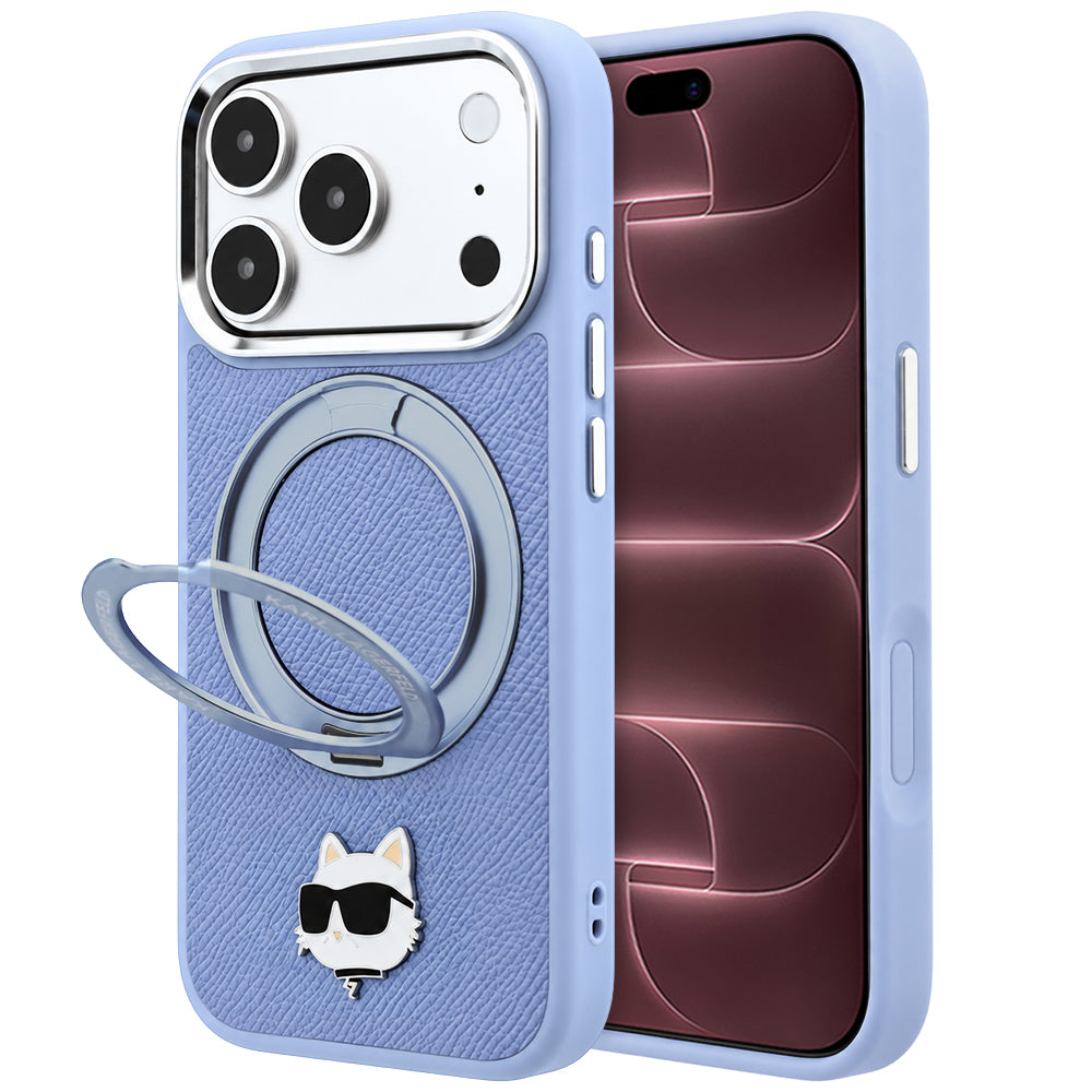 Husa de protectie Karl Lagerfeld Saffiano Ring Stand 360 compatibil cu iPhone 18 Pro Max / iPhone 17 Pro Max, Albastru