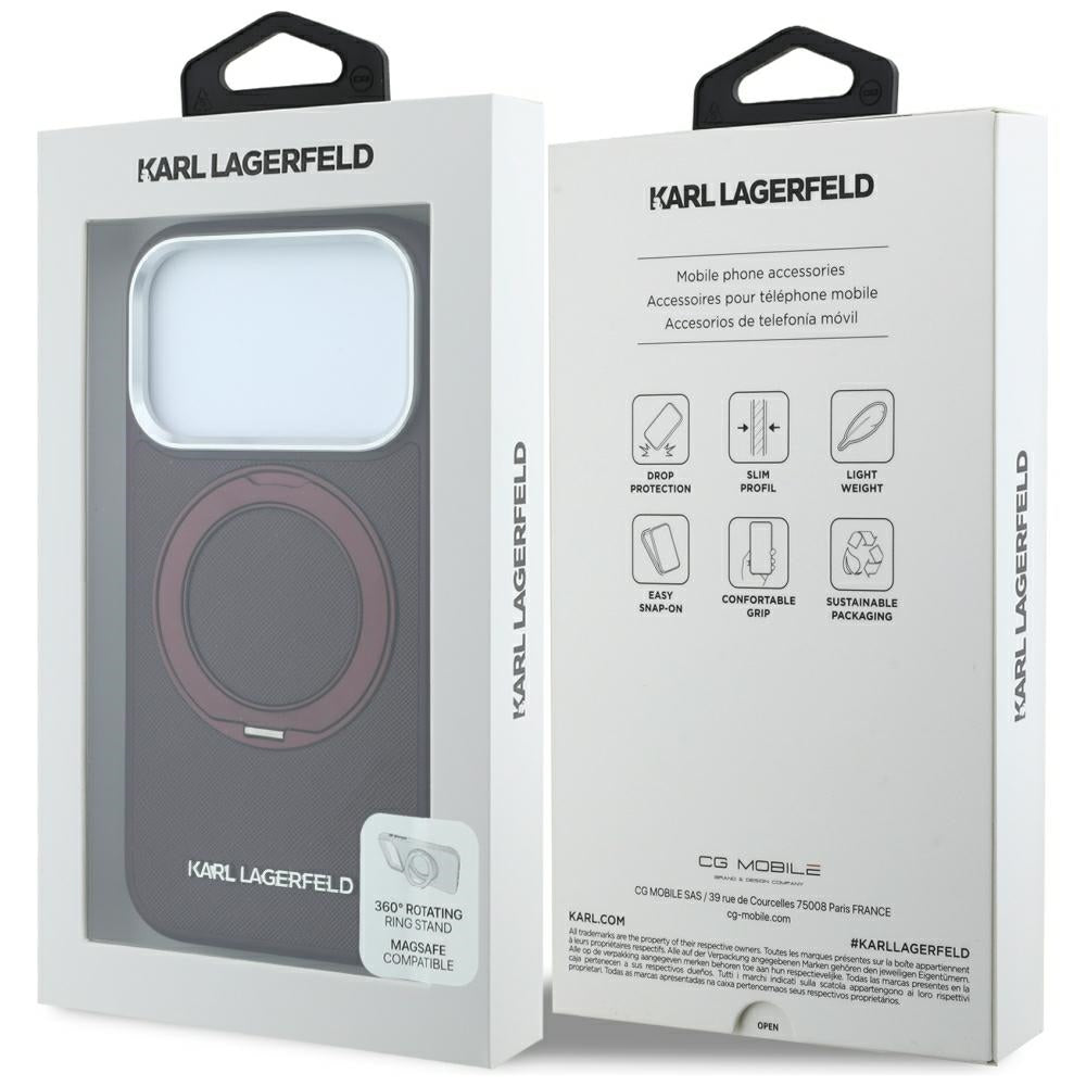 Husa de protectie Karl Lagerfeld Saffiano compatibil cu iPhone 17 Pro / iPhone 18 Pro, Bordo