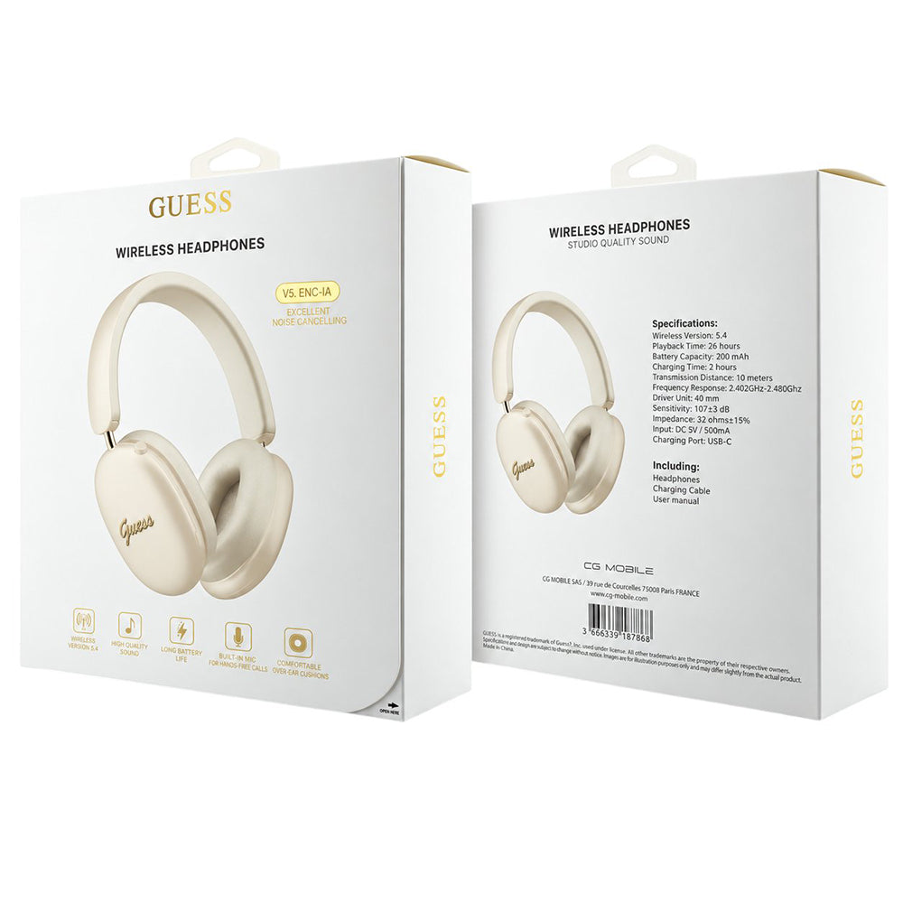 Casti Wireless Guess Metal Script Logo (GUBHP10HMBSE), BT 5.4, ENC, Bej