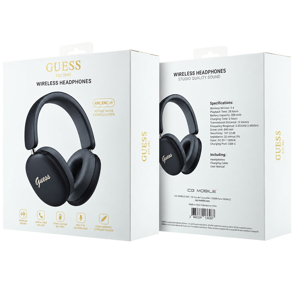 Casti Wireless Guess Metal Script Logo (GUBHP10HMBSK), BT 5.4 ENC, Negru