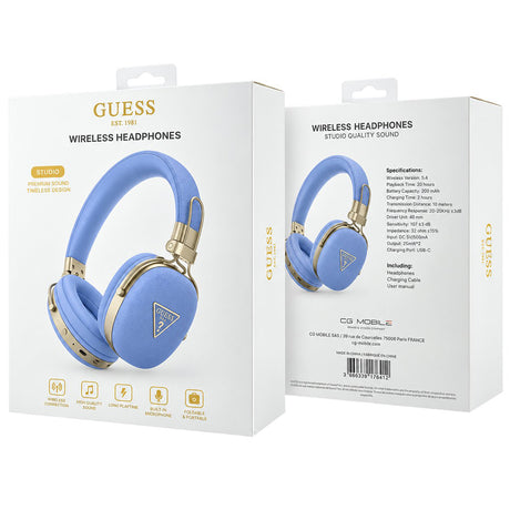 Casti Wireless Guess Grained Triangle Logo (GUBHP72PGTCSB), Bluetooth ENC, Albastru
