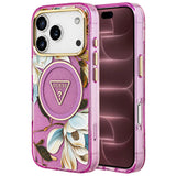 Husa de protectie Guess IML Metal Glitter Flowers Triangle compatibil cu iPhone 18 Pro Max / iPhone 17 Pro Max, Mov
