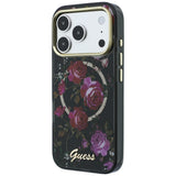 Husa de protectie Guess Glitter Blossom Roses compatibil cu iPhone 18 Pro Max / iPhone 17 Pro Max, Negru