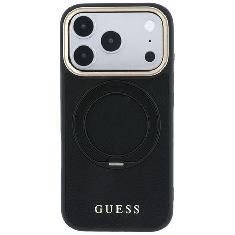 Husa de protectie Guess Grained Leather Ring Stand 360 compatibil cu iPhone 18 Pro / iPhone 17 Pro, Negru