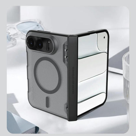 Nillkin Super Frosted Shield Fold mágneses védőtok iPhone Duo készülékhez, átlátszó fekete