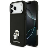 Husa de protectie Karl Lagerfeld Silicone Karl & Choupette Metal Pin compatibil cu iPhone 17 Pro Max / iPhone 18 Pro Max, Negru