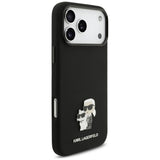 Husa de protectie Karl Lagerfeld Silicone Karl & Choupette Metal Pin compatibil cu iPhone 17 Pro Max / iPhone 18 Pro Max, Negru