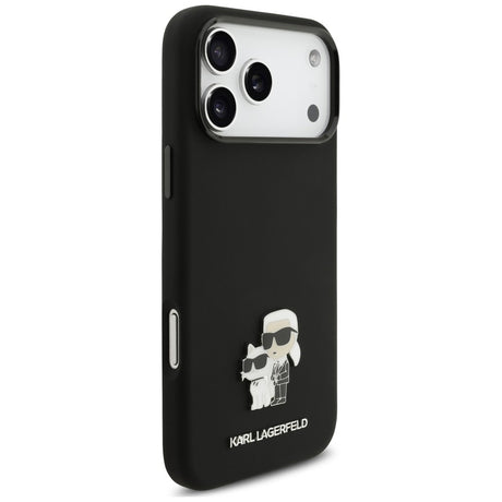 Husa de protectie Karl Lagerfeld Silicone Karl & Choupette Metal Pin compatibil cu iPhone 17 Pro Max / iPhone 18 Pro Max, Negru