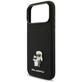 Husa de protectie Karl Lagerfeld Silicone Karl & Choupette Metal Pin compatibil cu iPhone 17 Pro Max / iPhone 18 Pro Max, Negru