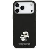 Husa de protectie Karl Lagerfeld Silicone Karl & Choupette Metal Pin compatibil cu iPhone 17 Pro Max / iPhone 18 Pro Max, Negru