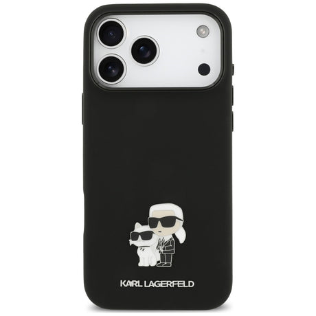 Husa de protectie Karl Lagerfeld Silicone Karl & Choupette Metal Pin compatibil cu iPhone 17 Pro Max / iPhone 18 Pro Max, Negru